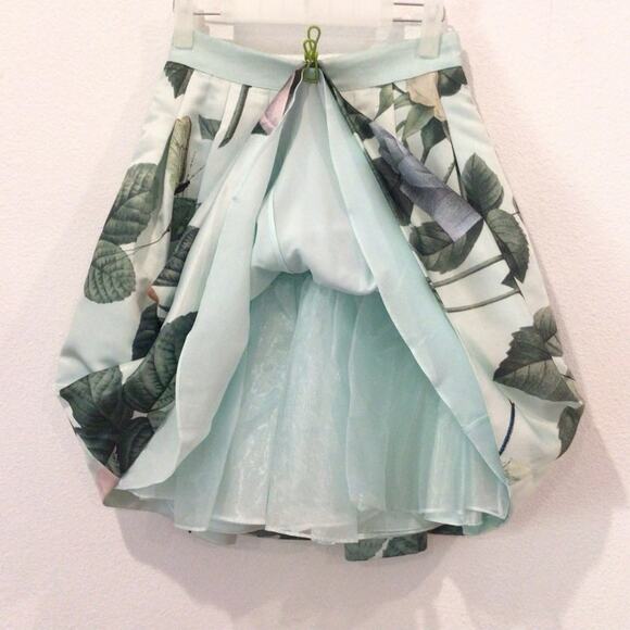 TED BAKER Floral Print Full A-line Pleated Satin Skirt size ) - Picture 5 of 7